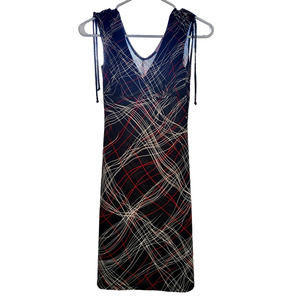 Vintage Kona Black Sleeveless Dress with White and Red Scribbles - Small